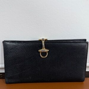 St Thomas Black Leather Wallet with gold clasp